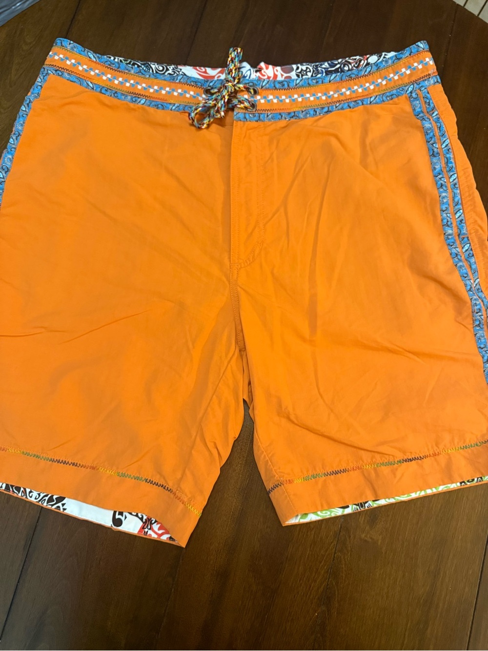 Robert Graham Bright Orange Swim Shorts with Patterned Trim